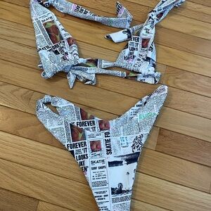 Skatie Newspaper Print Bikini